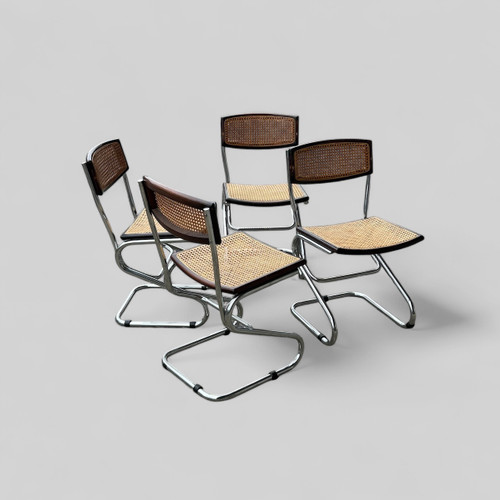 Suite Von Vier Rohrstühlen Vintage Italien Bauhausstil Marcel Breuer Um 1970