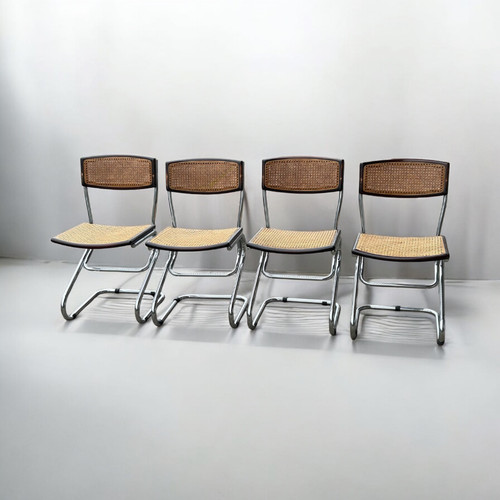 Suite Von Vier Rohrstühlen Vintage Italien Bauhausstil Marcel Breuer Um 1970