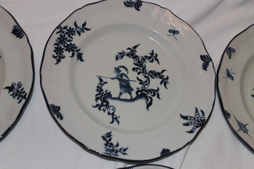 10 piatti in terracotta firmati Emile Gallé servizio cacciatori e cacciatrici in blu XIX secolo