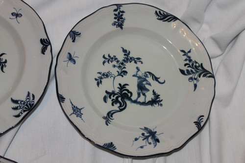 10 piatti in terracotta firmati Emile Gallé servizio cacciatori e cacciatrici in blu XIX secolo