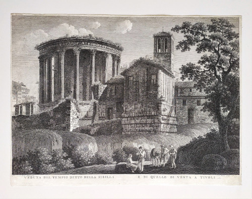  Italia Roma Tempio della Sibilla Incisione del XVIII secolo Architettura