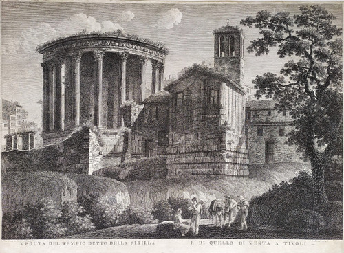  Italia Roma Tempio della Sibilla Incisione del XVIII secolo Architettura