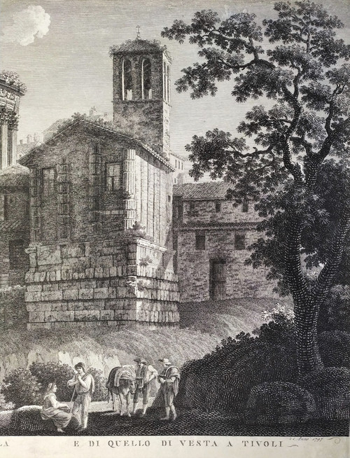  Italia Roma Tempio della Sibilla Incisione del XVIII secolo Architettura
