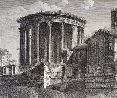  Italia Roma Tempio della Sibilla Incisione del XVIII secolo Architettura