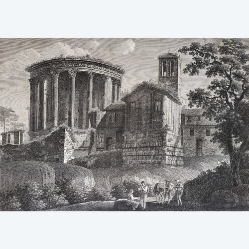  Italia Roma Tempio della Sibilla Incisione del XVIII secolo Architettura