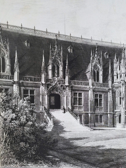 Palais De Justice De Rouen Par Octave De Rochebrune Gravure Ancienne Architecture 19ème