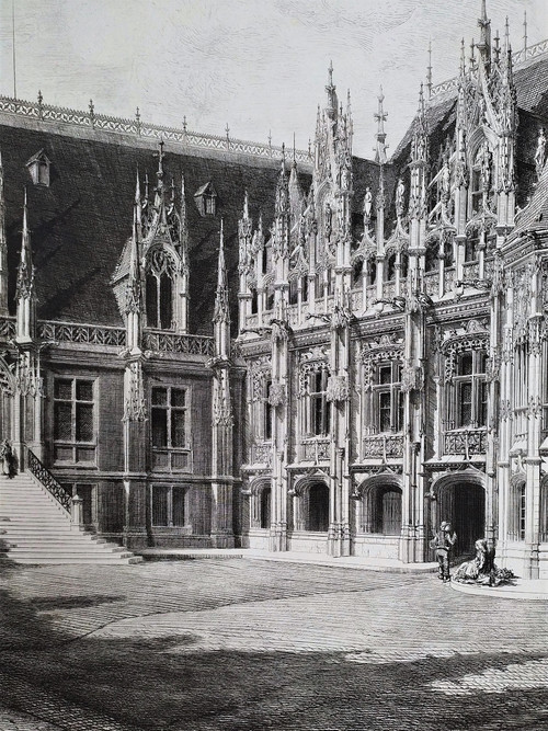 Palais De Justice De Rouen Par Octave De Rochebrune Gravure Ancienne Architecture 19ème