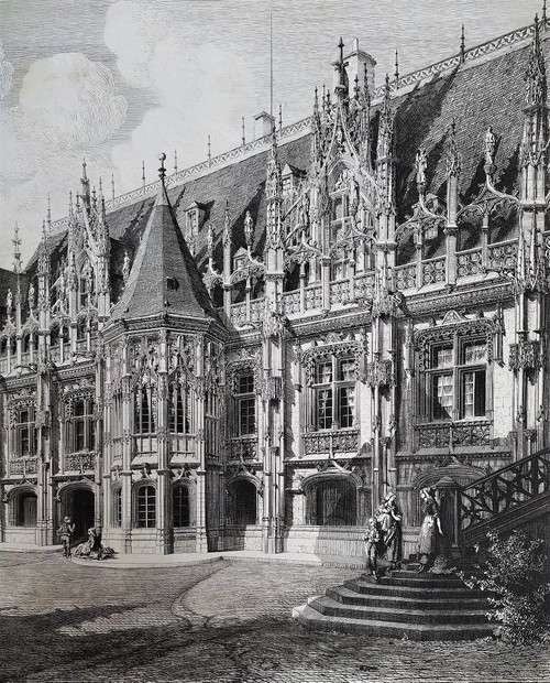 Palais De Justice De Rouen Par Octave De Rochebrune Gravure Ancienne Architecture 19ème