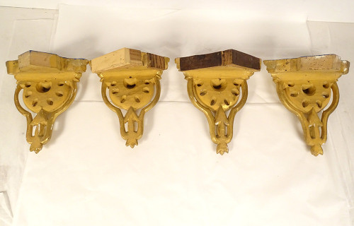 Série 4 Consoles d'Appliques Murales Sellettes Angle Bois Sculpté Doré XIXè
