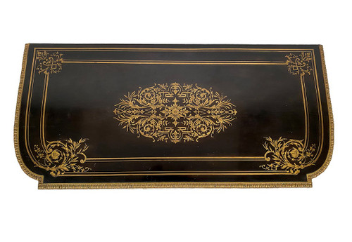 Table à jeux en bois noirci et placage d’ébène marqueté de laiton, époque Napoléon III