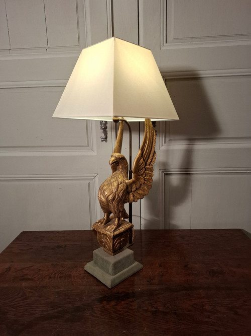 19th century gilded wooden eagle lamp.