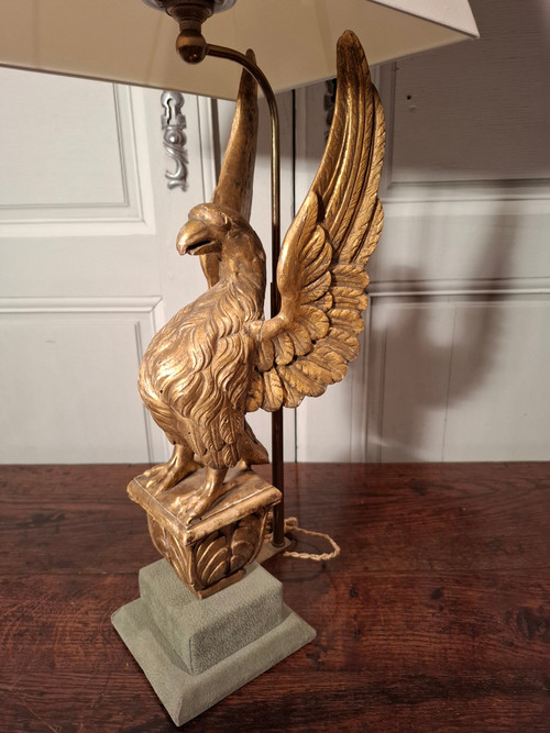 19th century gilded wooden eagle lamp.