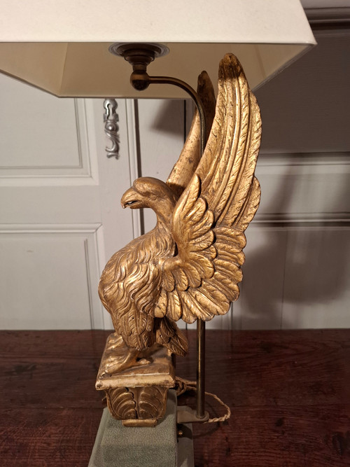 19th century gilded wooden eagle lamp.