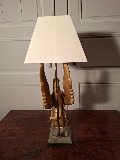 19th century gilded wooden eagle lamp.
