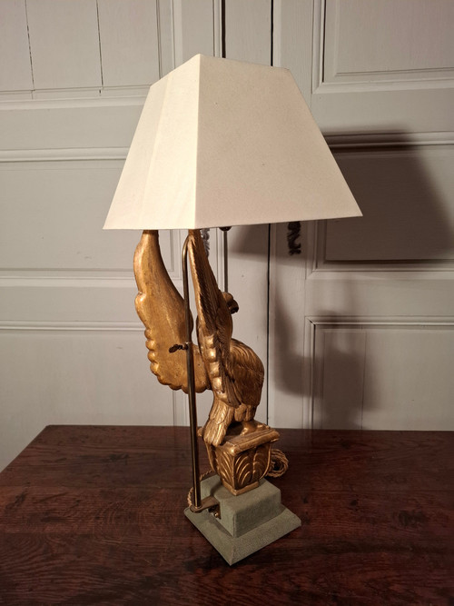 19th century gilded wooden eagle lamp.