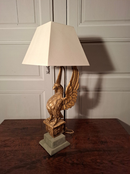 19th century gilded wooden eagle lamp.