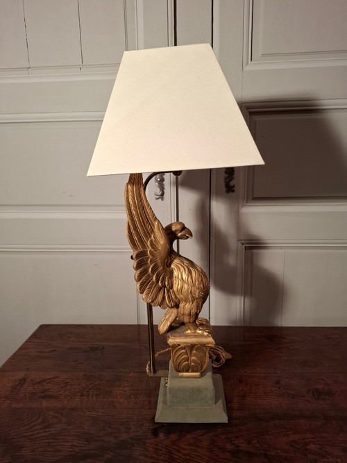 19th century gilded wooden eagle lamp.