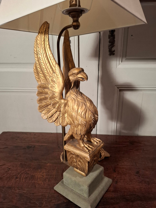 19th century gilded wooden eagle lamp.