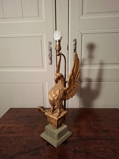 19th century gilded wooden eagle lamp.