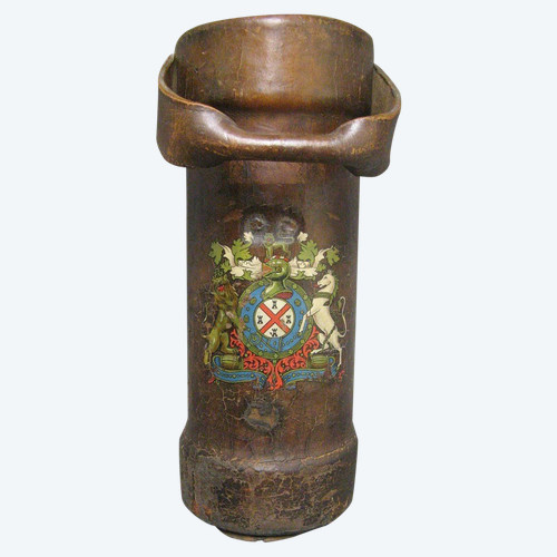Seau A Cordite En Cuir, Porte Munitions Royal Navy XIXe. Blason Royaume-uni.