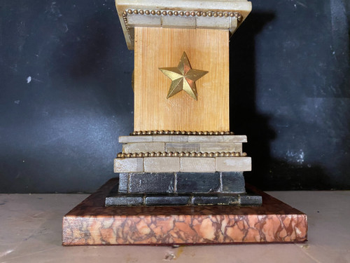 Ornamental desk pedestal base in various marbles pearl threads and bronze star & wood