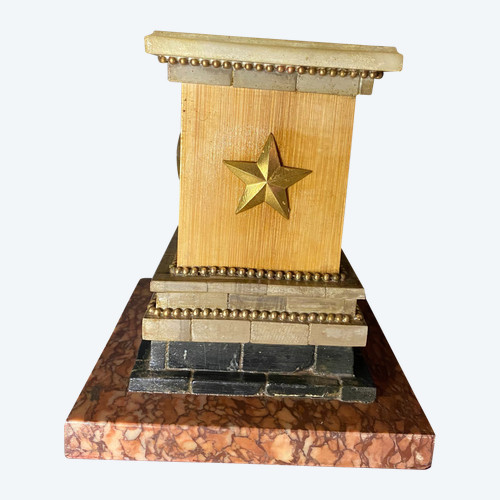 Ornamental desk pedestal base in various marbles pearl threads and bronze star & wood
