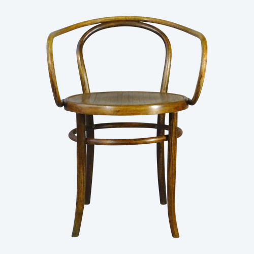 Fischel Le Corbusier Bistrosessel, Sitzfläche aus blondem Holz um 1925, kein Thonet