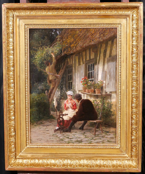 Edmond RUDAUX 1840-1908 Woman in the garden, returning from hunting, painting, 1882, impressionism