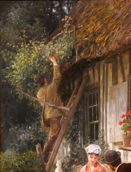 Edmond RUDAUX 1840-1908 Woman in the garden, returning from hunting, painting, 1882, impressionism