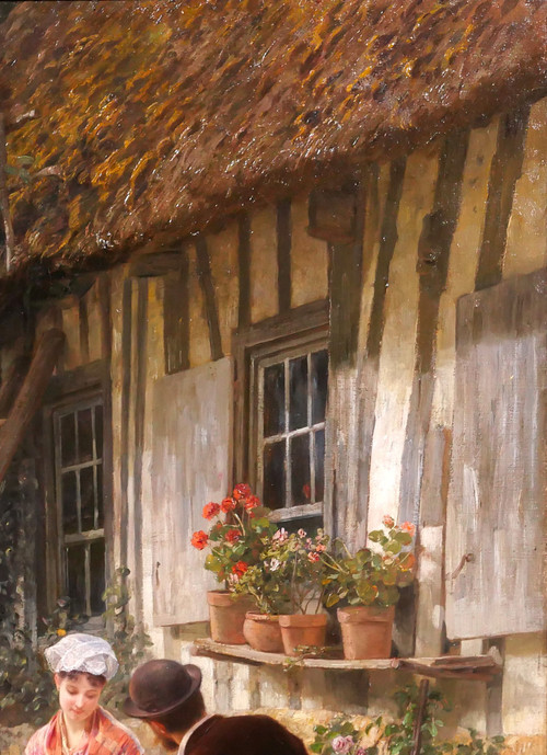 Edmond RUDAUX 1840-1908 Woman in the garden, returning from hunting, painting, 1882, impressionism