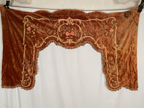 Pair of velvet valances with embroidered decorations, late 19th century
