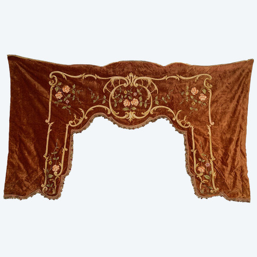 Pair of velvet valances with embroidered decorations, late 19th century