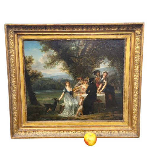 Picnic di campagna, con cornice, inizi del XIX secolo