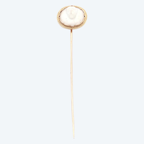 Spilla cammeo biscotto in oro 18k, Spilla cravatta, cammeo biscotto in porcellana, ritratto uomo