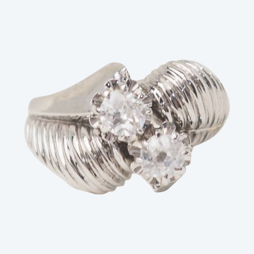 Art Deco You and Me ring in white gold and diamonds