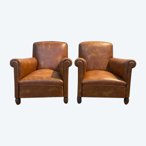 Paire de fauteuils Club en imitation cuir 
