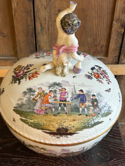 Covered Berlin Porcelain Tureen or Punch Bowl, 19th Century