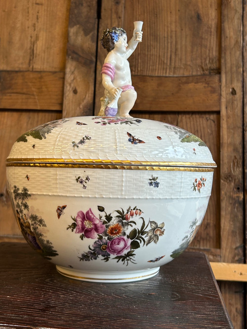 Covered Berlin Porcelain Tureen or Punch Bowl, 19th Century