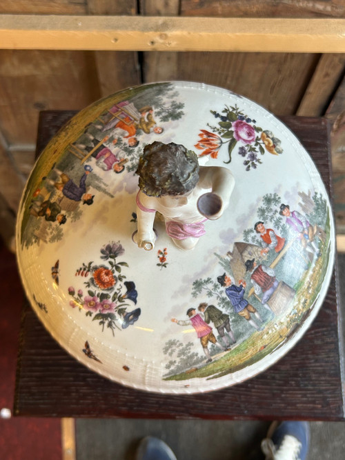 Covered Berlin Porcelain Tureen or Punch Bowl, 19th Century