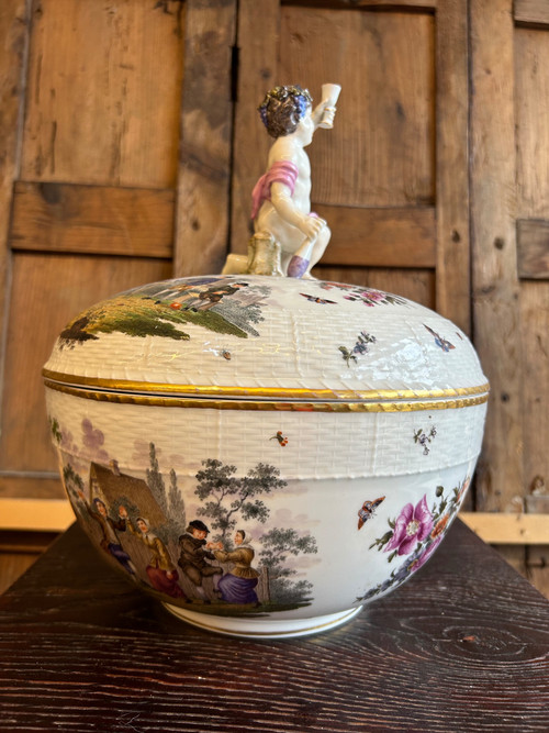 Covered Berlin Porcelain Tureen or Punch Bowl, 19th Century