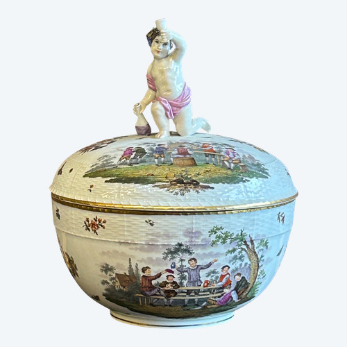 Covered Berlin Porcelain Tureen or Punch Bowl, 19th Century