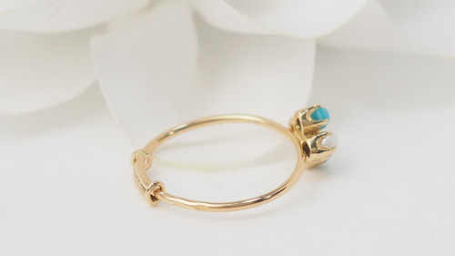 Anello In Oro Giallo, Perla Coltivata E Turchese 