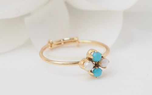 Anello In Oro Giallo, Perla Coltivata E Turchese 
