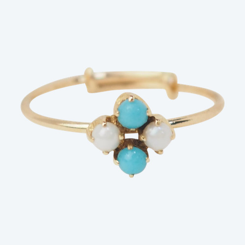 Anello In Oro Giallo, Perla Coltivata E Turchese 