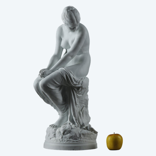 LARGE BISCUIT, "BATHER WITH SWALLOWS" BY AUGUSTE JOSEPH PEIFFER