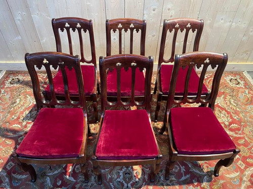 Set of 6 Restoration period chairs in mahogany and threads