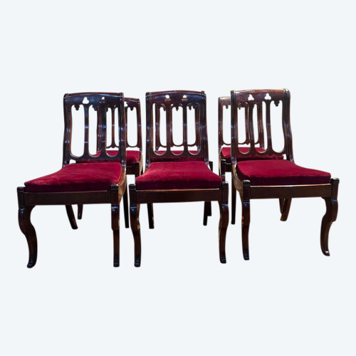 Set of 6 Restoration period chairs in mahogany and threads