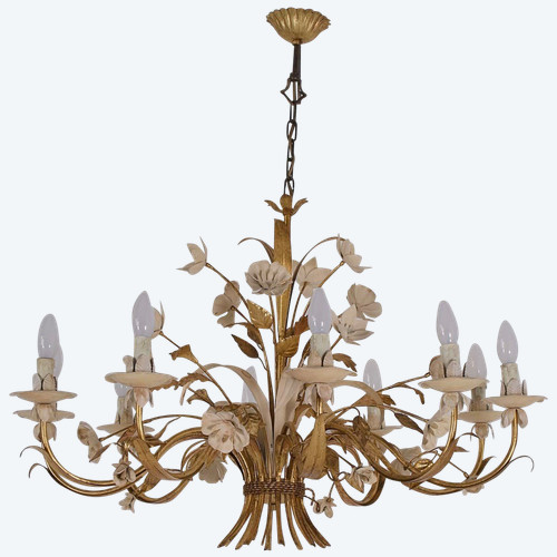 Large golden Florentine chandelier by Masca Italy