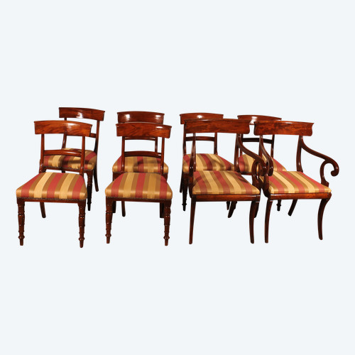 Set Of 6 Chairs And Two Armchairs In Mahogany - 19th Century