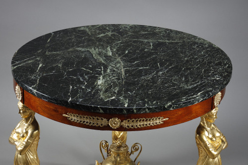 LARGE EMPIRE STYLE PEDESTAL TABLE IN MAHOGANY AND MAHOGANY VENEER
